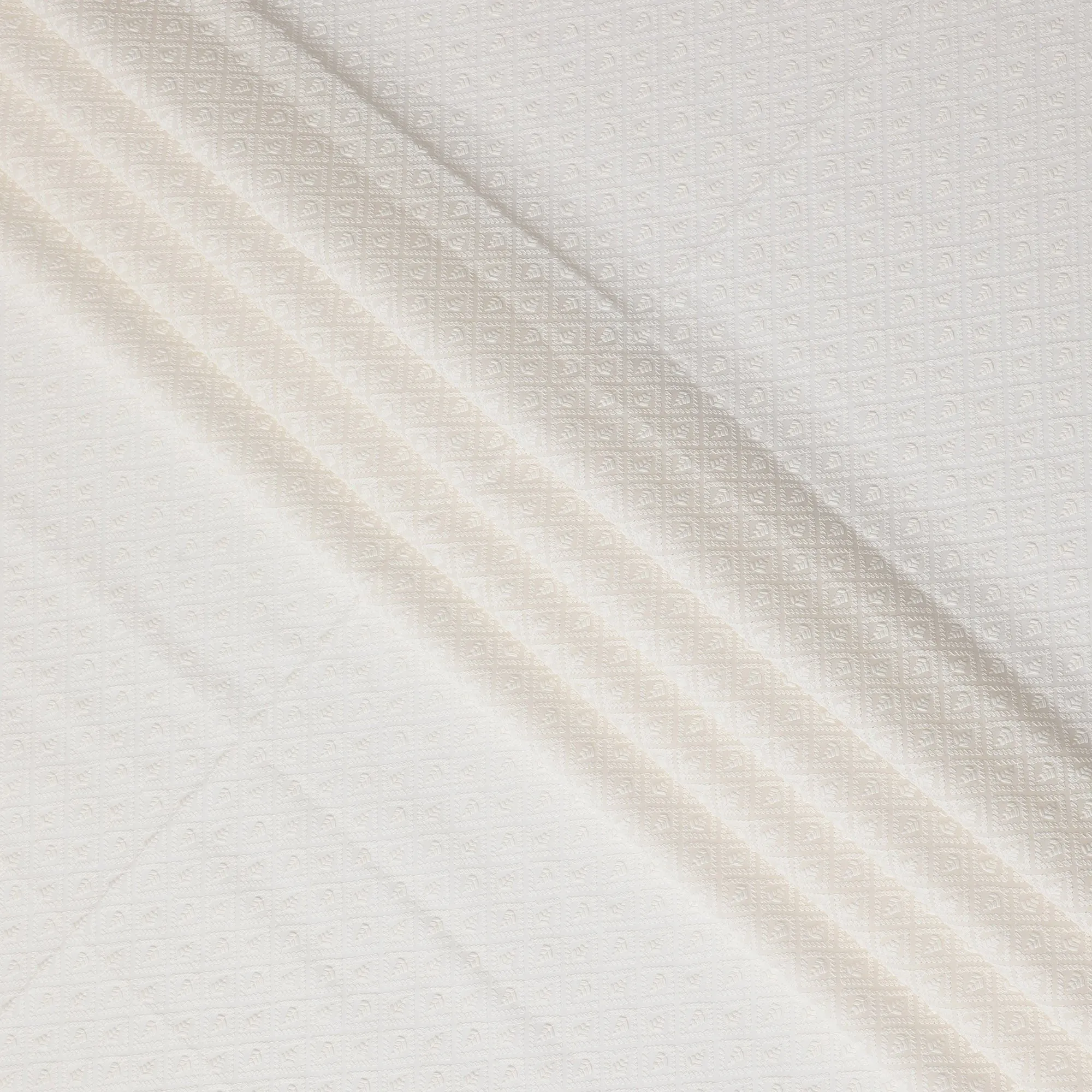 Pure White Cotton Voile Fabric with Textured Embroidery, 110 cm Width-D20122