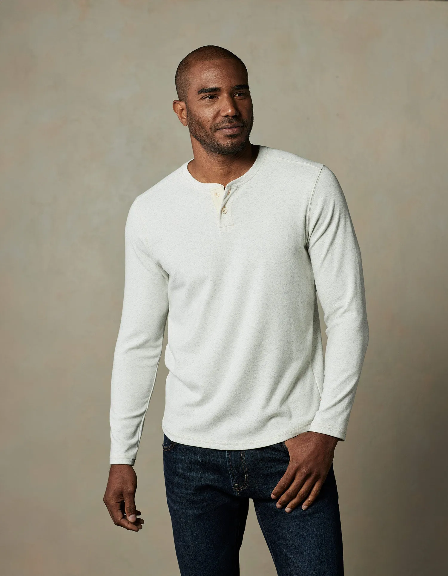 Puremeso Two Button Henley in Stone