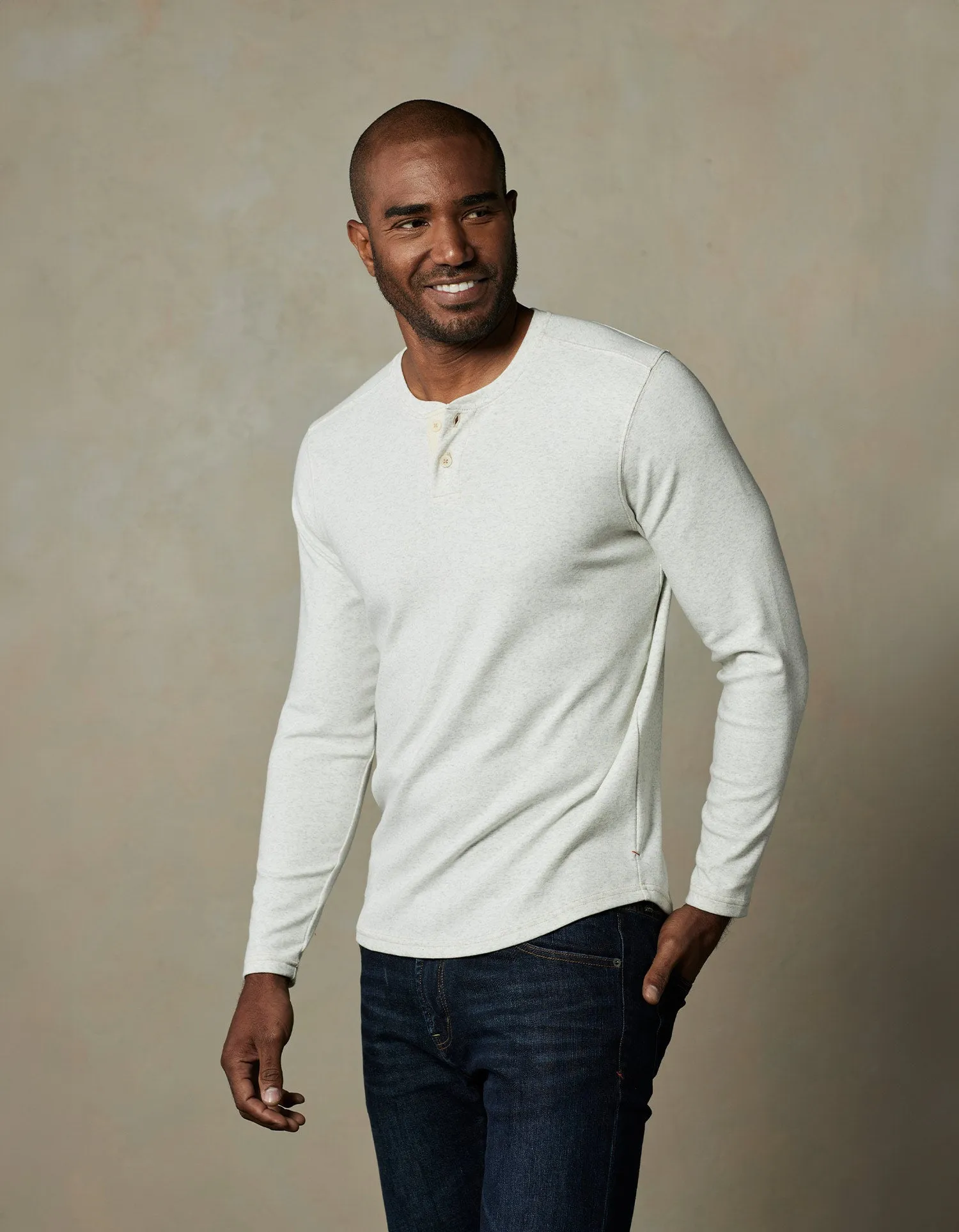 Puremeso Two Button Henley in Stone