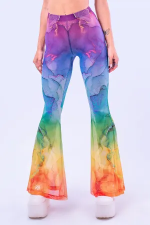 Rainbow Marble Bell Bottom Mesh Pants