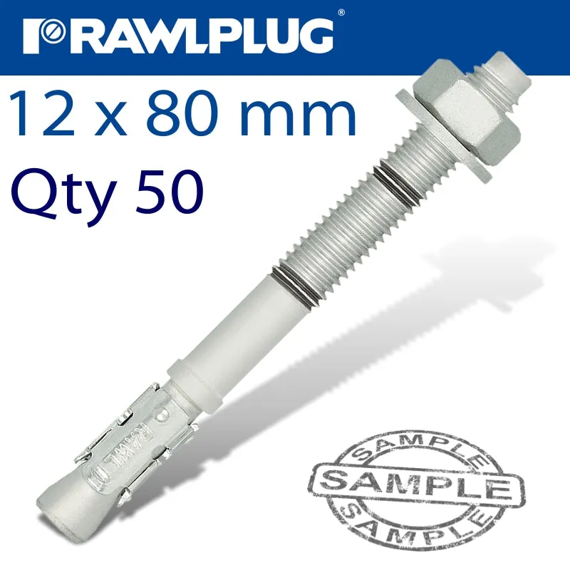 RAWLPLUG THROUGHBOLT 12X80X5MM ZINC FLAKE 50 -BOX RAW R-HPTIIZF-12080-5