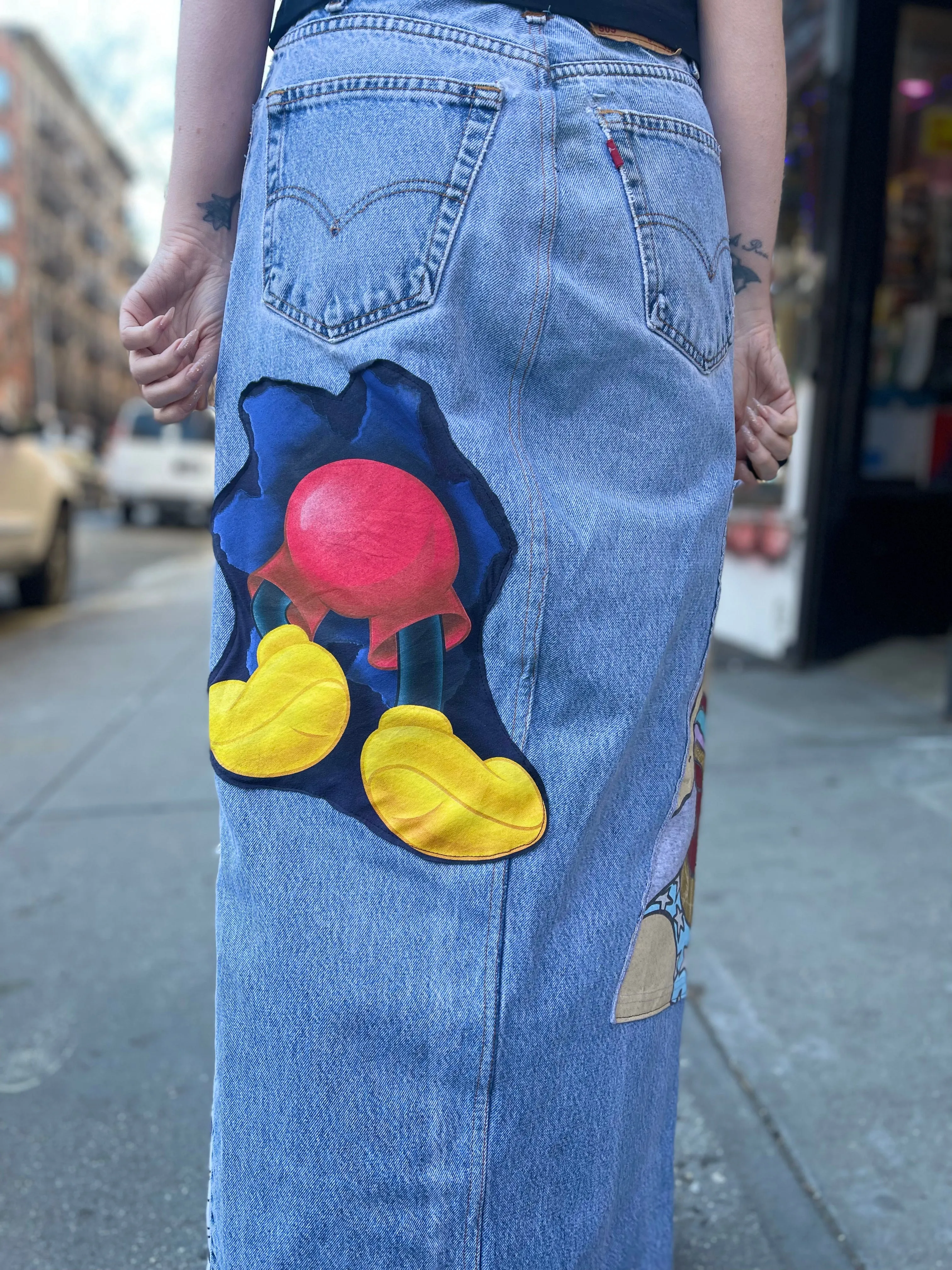 Reworked Patchwork Vintage Denim Maxi Skirt