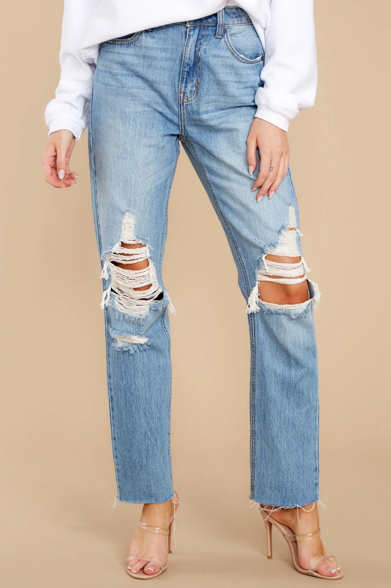 Rock With Me Medium Wash Distressed Straight Jeans