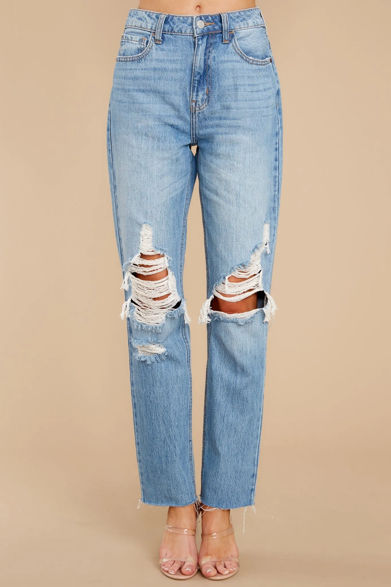 Rock With Me Medium Wash Distressed Straight Jeans