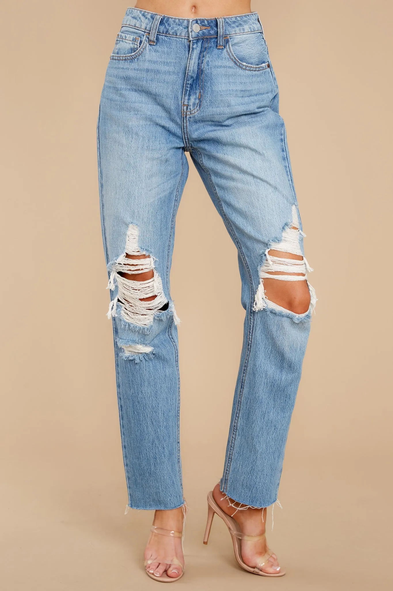 Rock With Me Medium Wash Distressed Straight Jeans