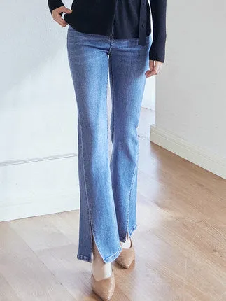 ROEYSHOUSE Micro flare stretch jeans female autumn new high waist casual open pants