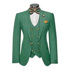 Rossi Man Green Men's Slim Fit Suit Double Breast Vest Flat Front Pants