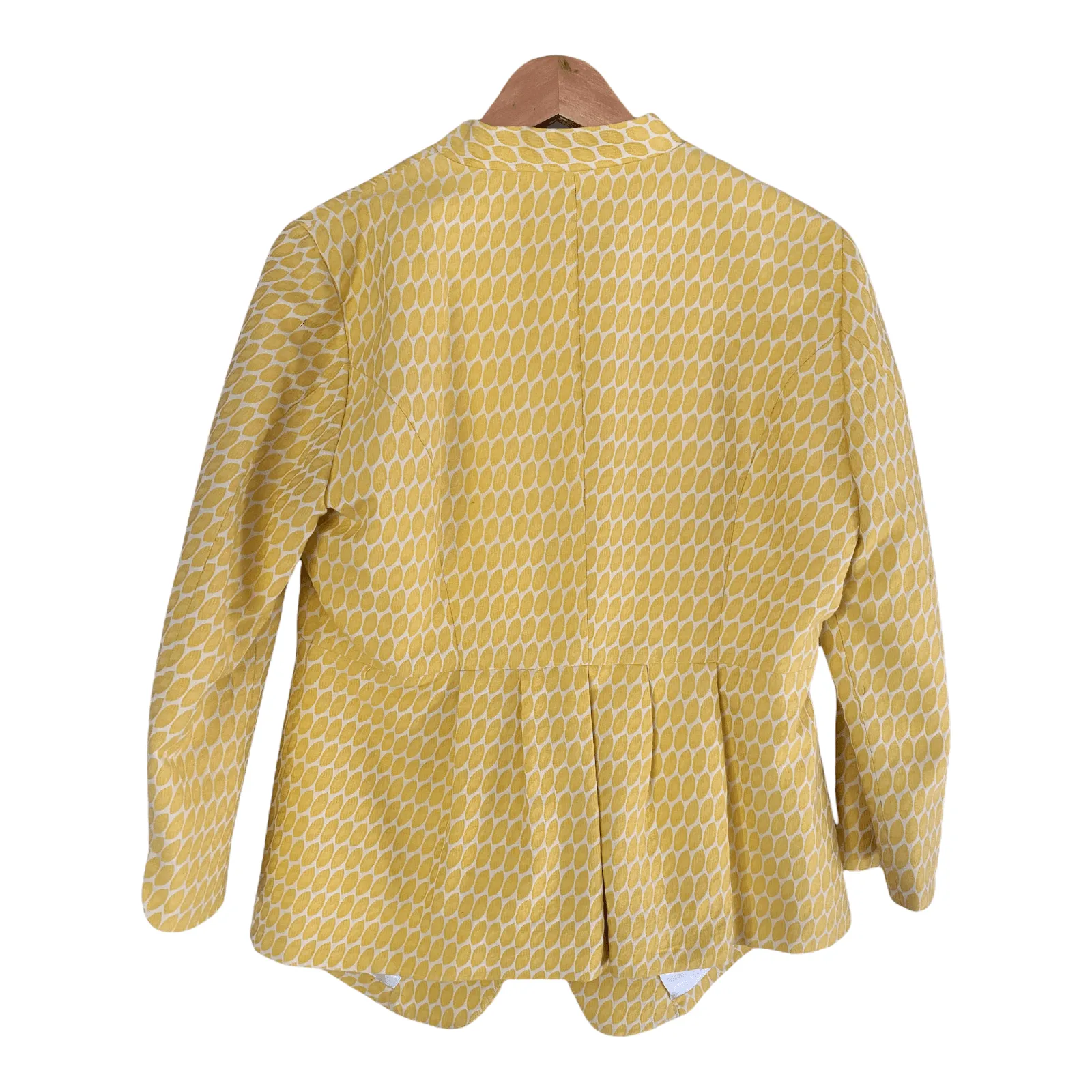 Rutzou Linen Mix Jacket Round Collar Yellow Pattern Size 40 UK Size 12