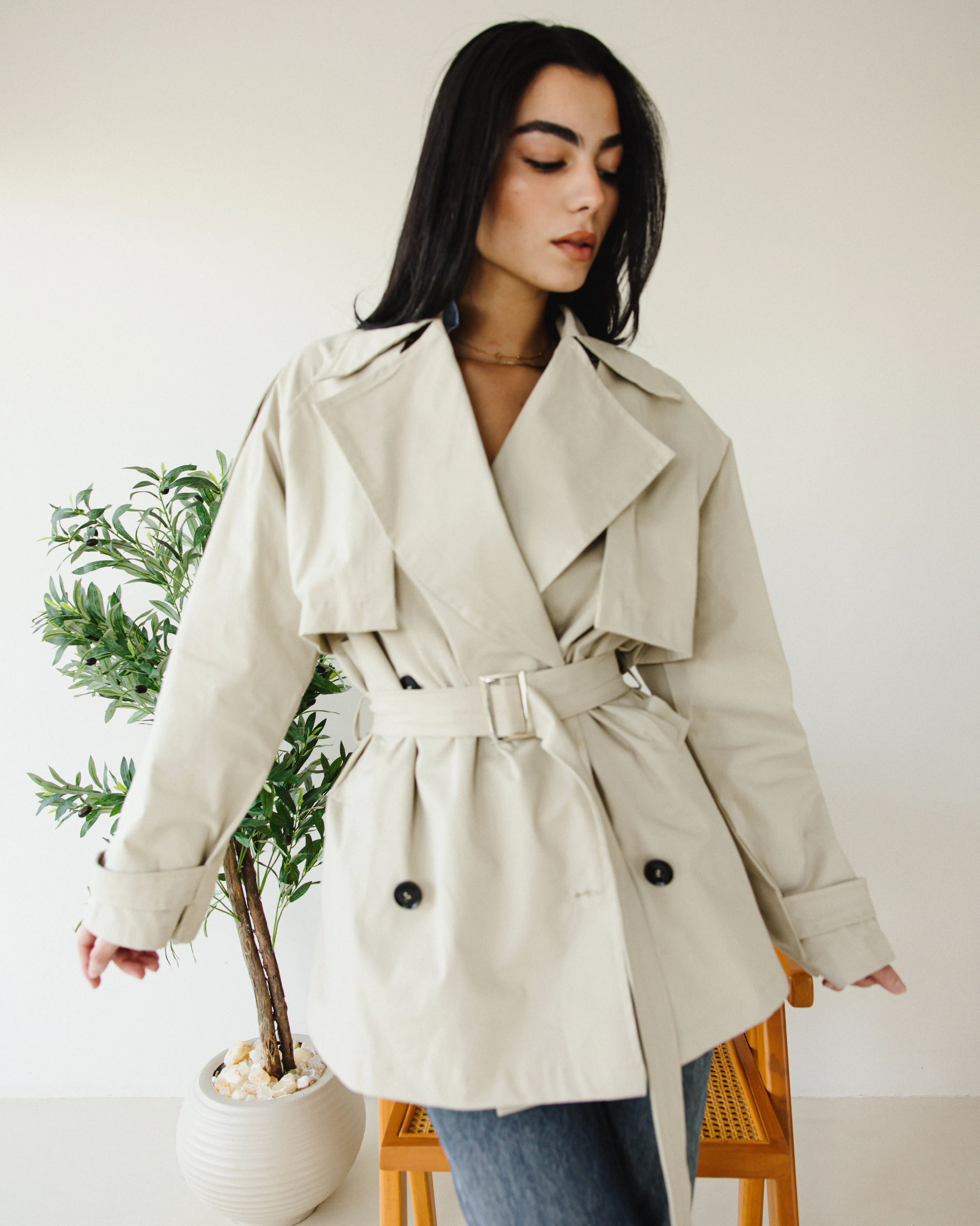 SHORT TRENCH COAT BEIGE