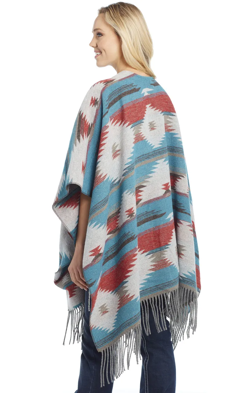 Sidran Women's Open Front Vertical Blanket Wrap Poncho Fringe Vest