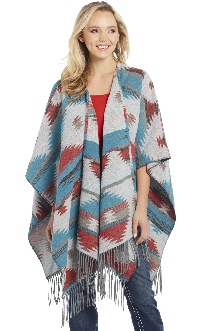 Sidran Women's Open Front Vertical Blanket Wrap Poncho Fringe Vest