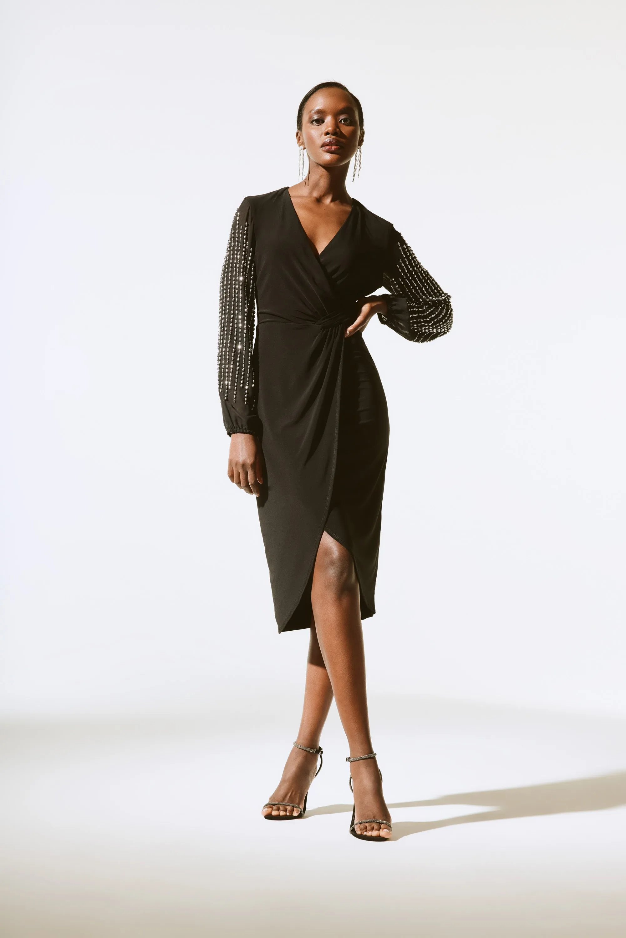 Silky Knit And Chiffon Wrap Dress