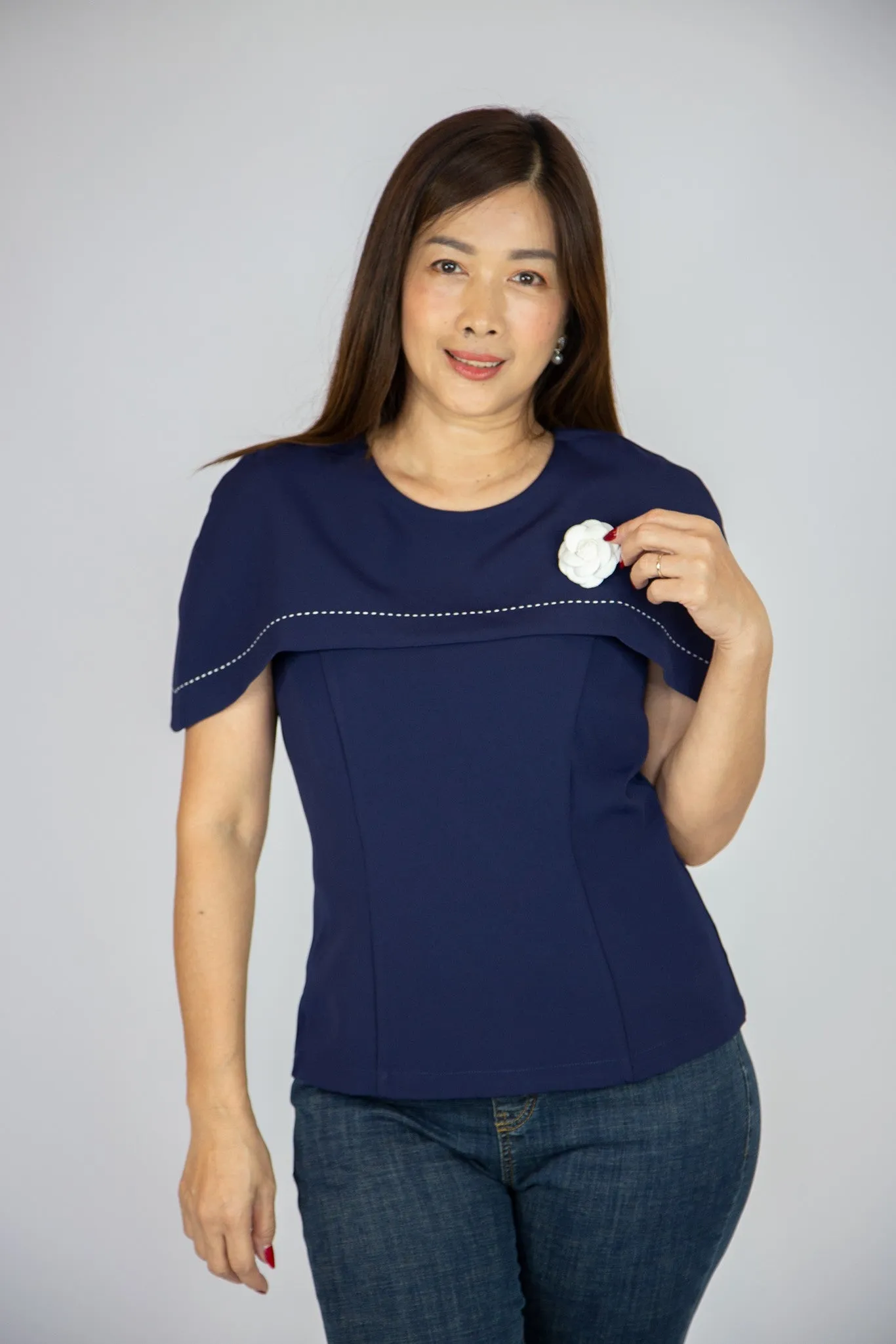 Solid Cape Top with Brooch