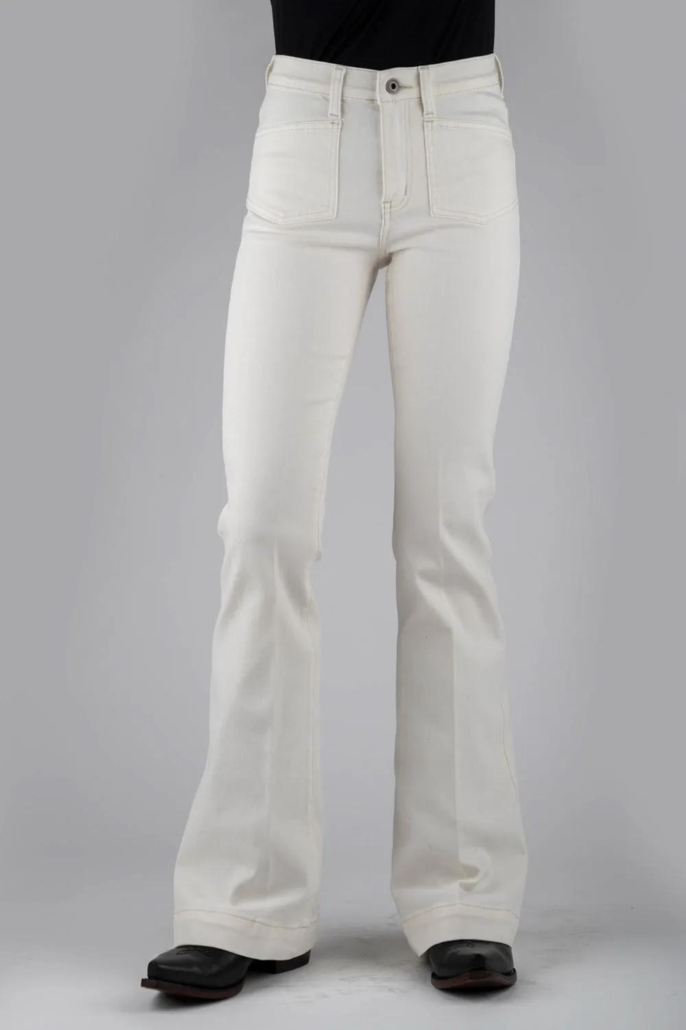 Stetson Womens 921 High Waist Plain White Cotton Blend Jeans