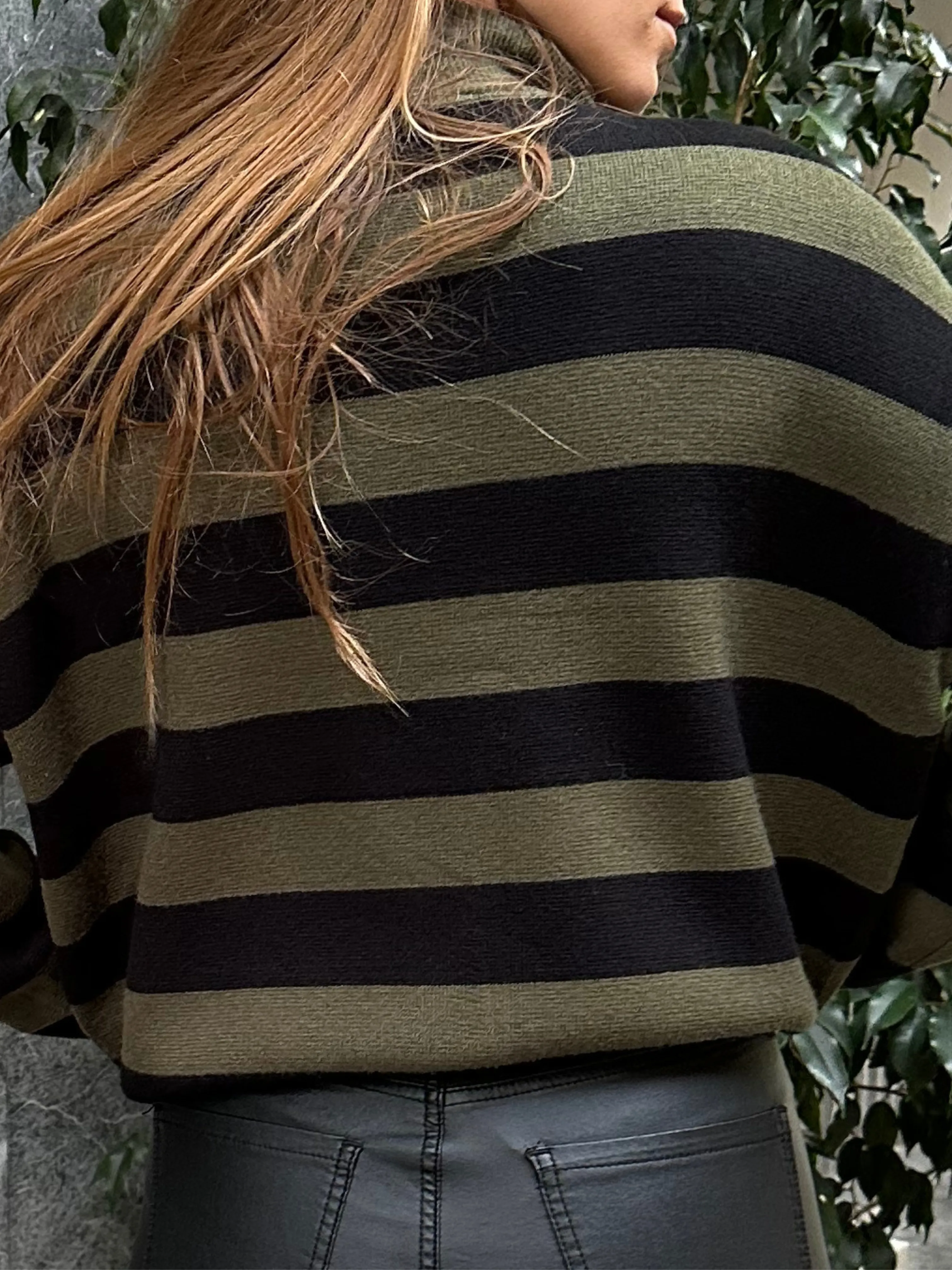 Striped Jumper in hunter green