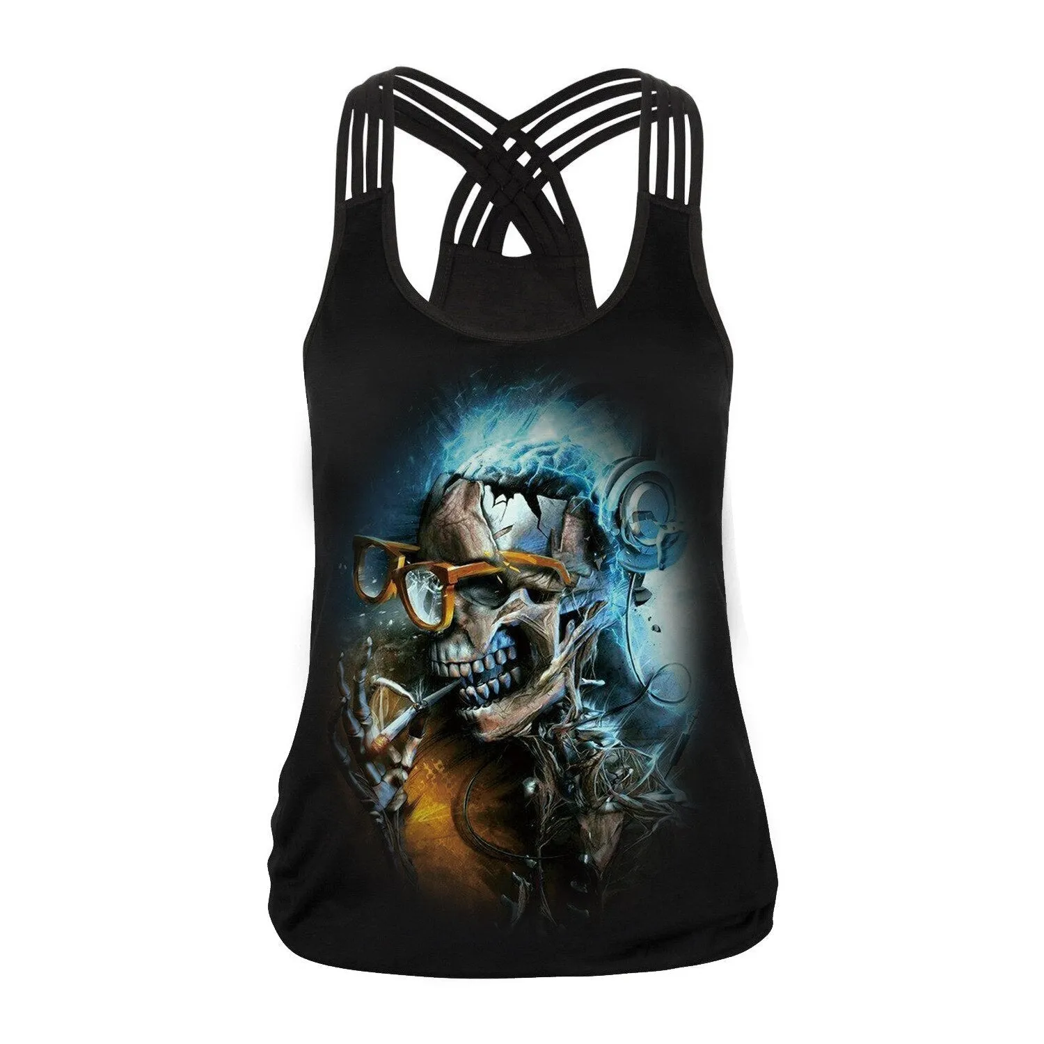 Sugar Skull Tank Top for Women / Halloween Fashion / Gothic Style Back Cross Sleeveless Vest #1