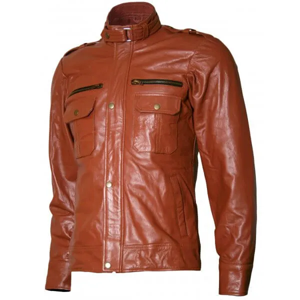 Tan Brown Moto Leather Jacket for Men