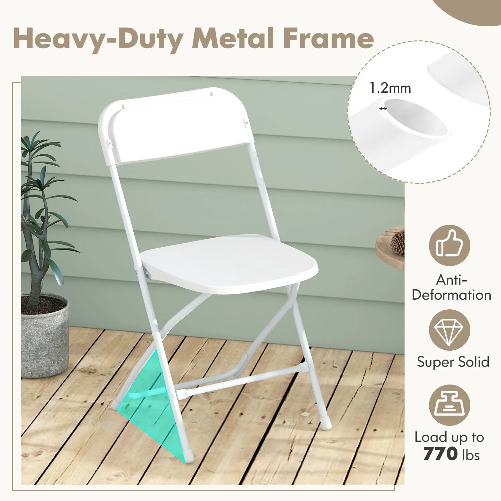 Tangkula Folding Chairs, Outdoor Portable Patio Chairs w/Plastic Seat & Back, Heavy-Duty Metal Frame