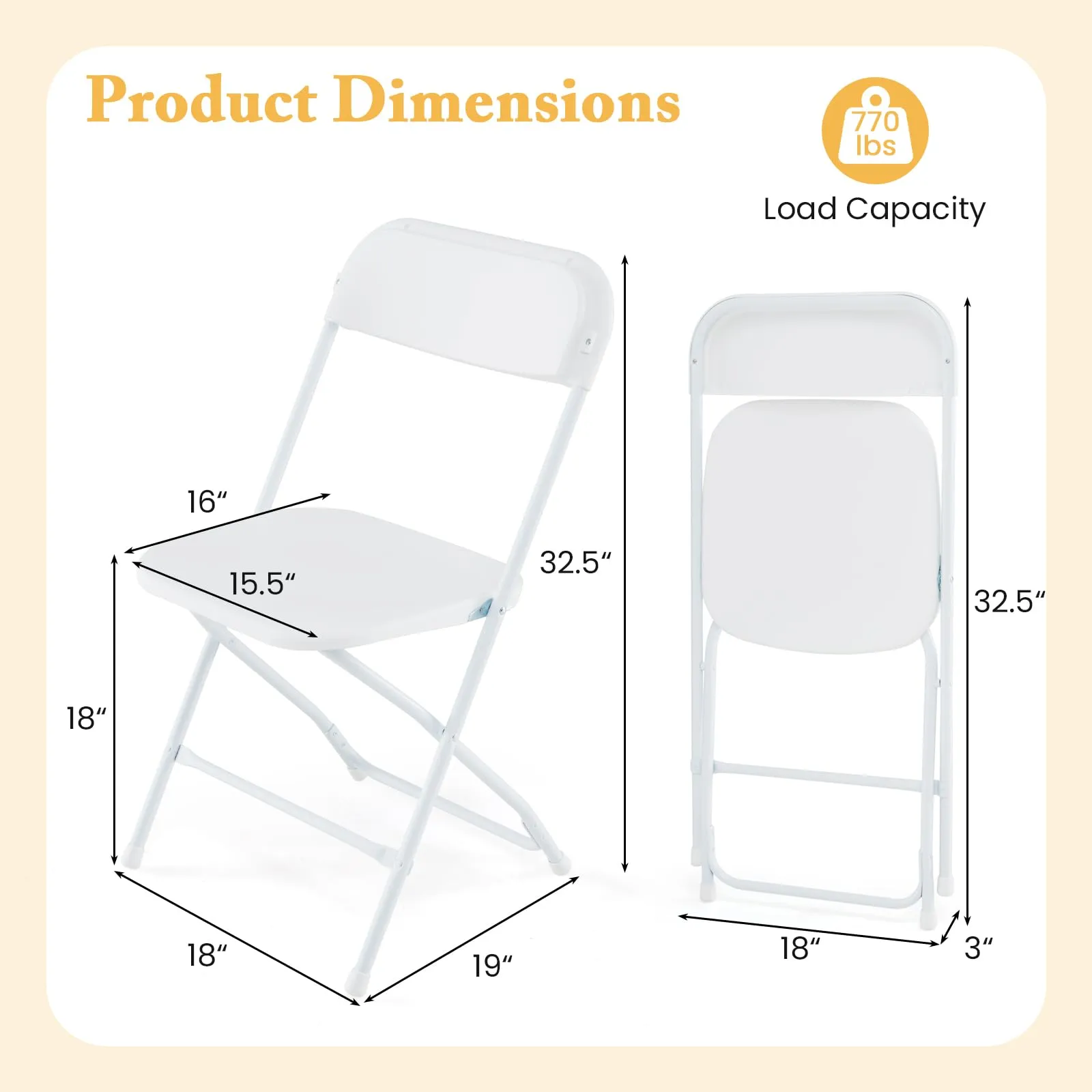 Tangkula Folding Chairs, Outdoor Portable Patio Chairs w/Plastic Seat & Back, Heavy-Duty Metal Frame