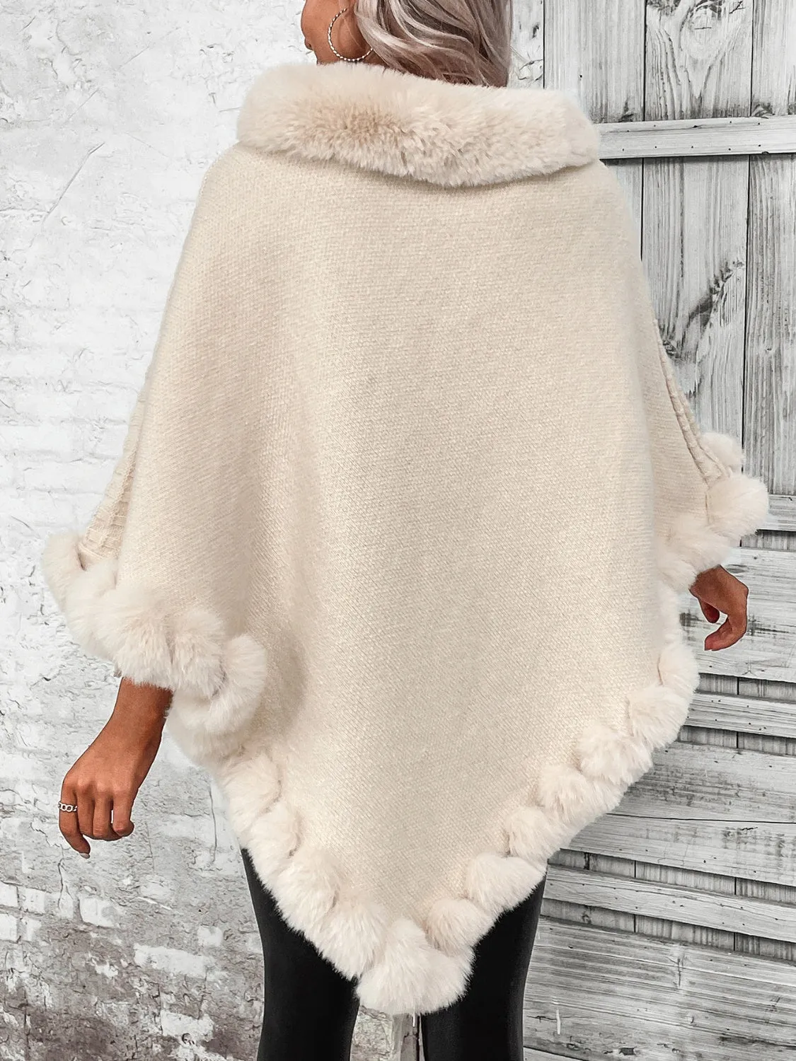 TastyHottie - Faux Fur Trim Fashion Poncho Sweater