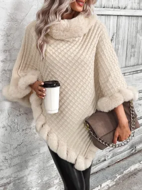 TastyHottie - Faux Fur Trim Fashion Poncho Sweater