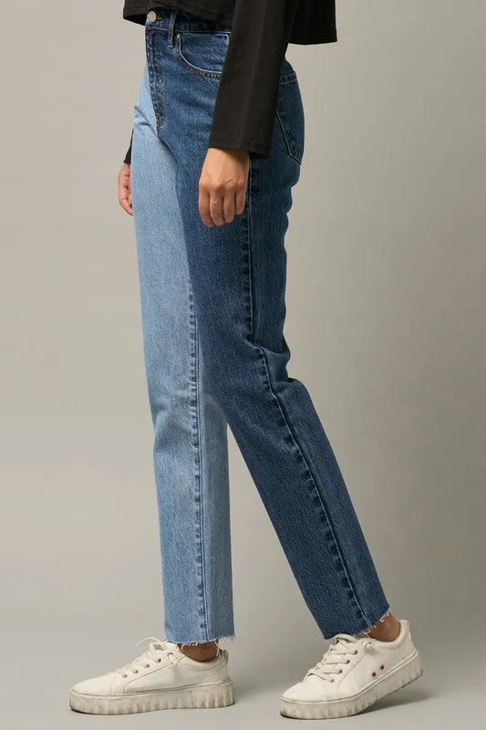 TEEK - BLUE COMBO HIGH RISE TOW TONE STRAIGHT JEANS