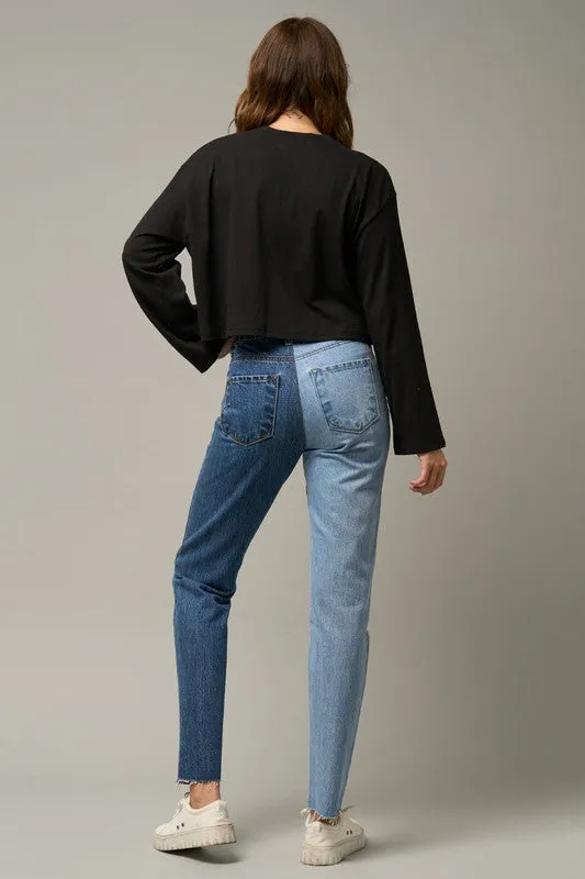 TEEK - BLUE COMBO HIGH RISE TOW TONE STRAIGHT JEANS