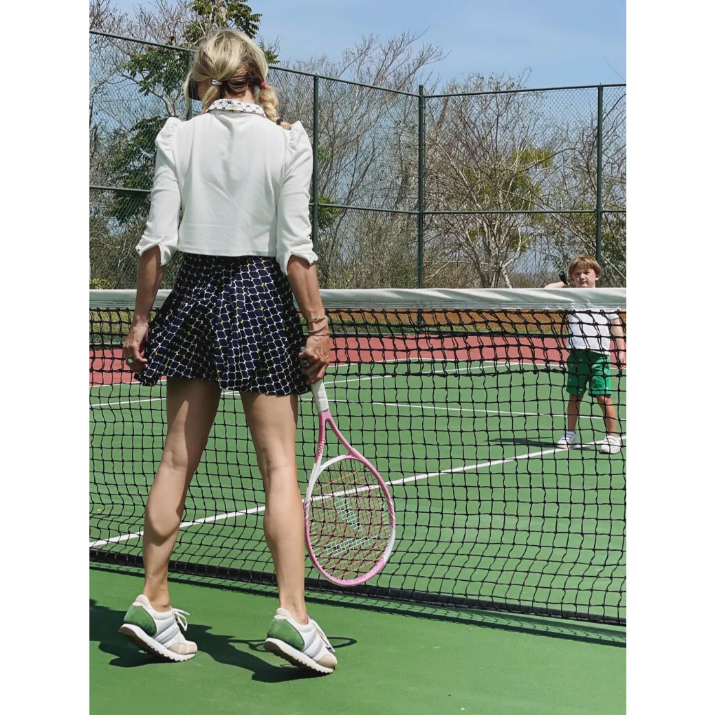 The Classic Pleated Tennis Skirt - Navy Bows