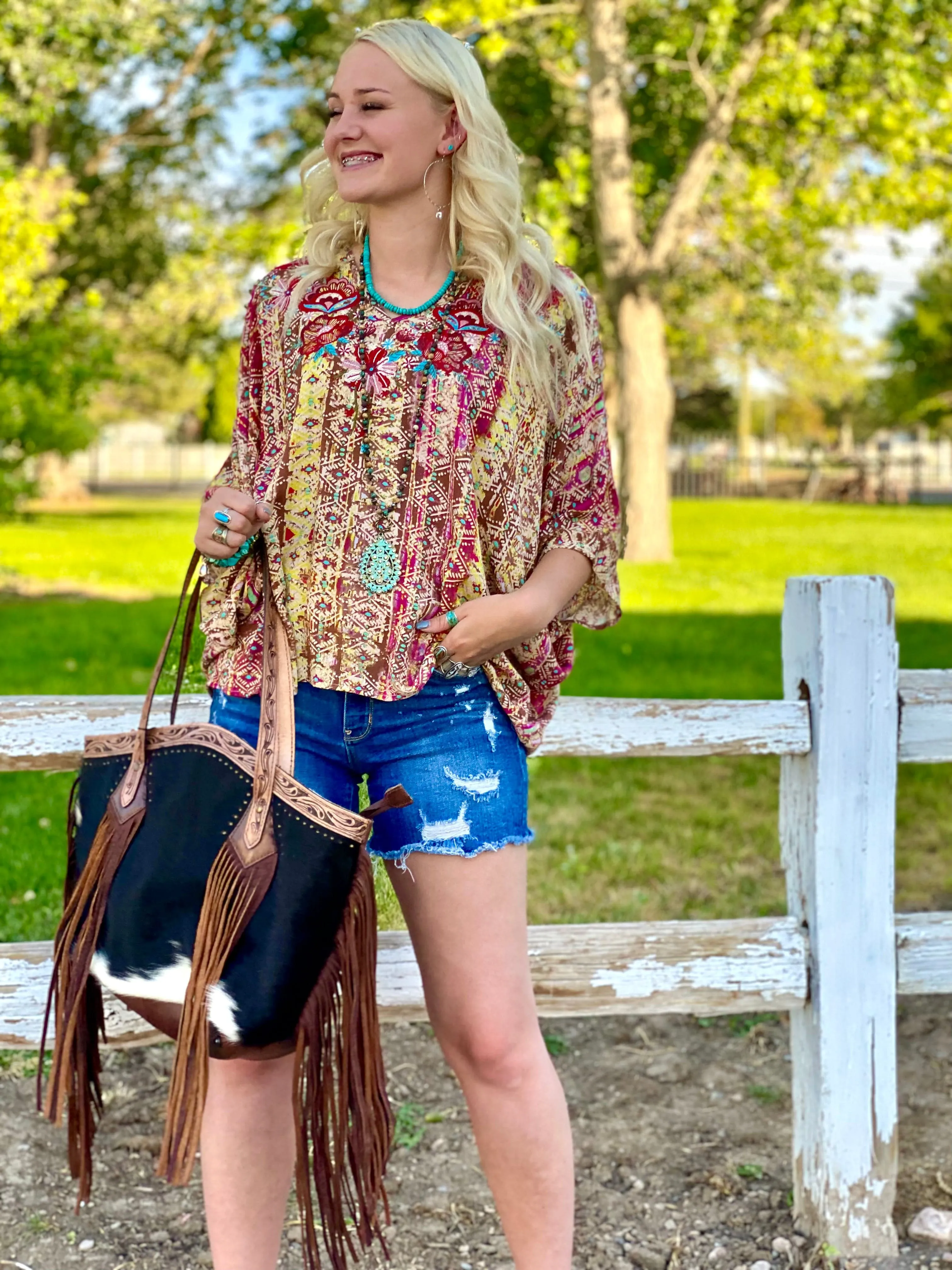 The Colors of Fall Embroidered Poncho Top