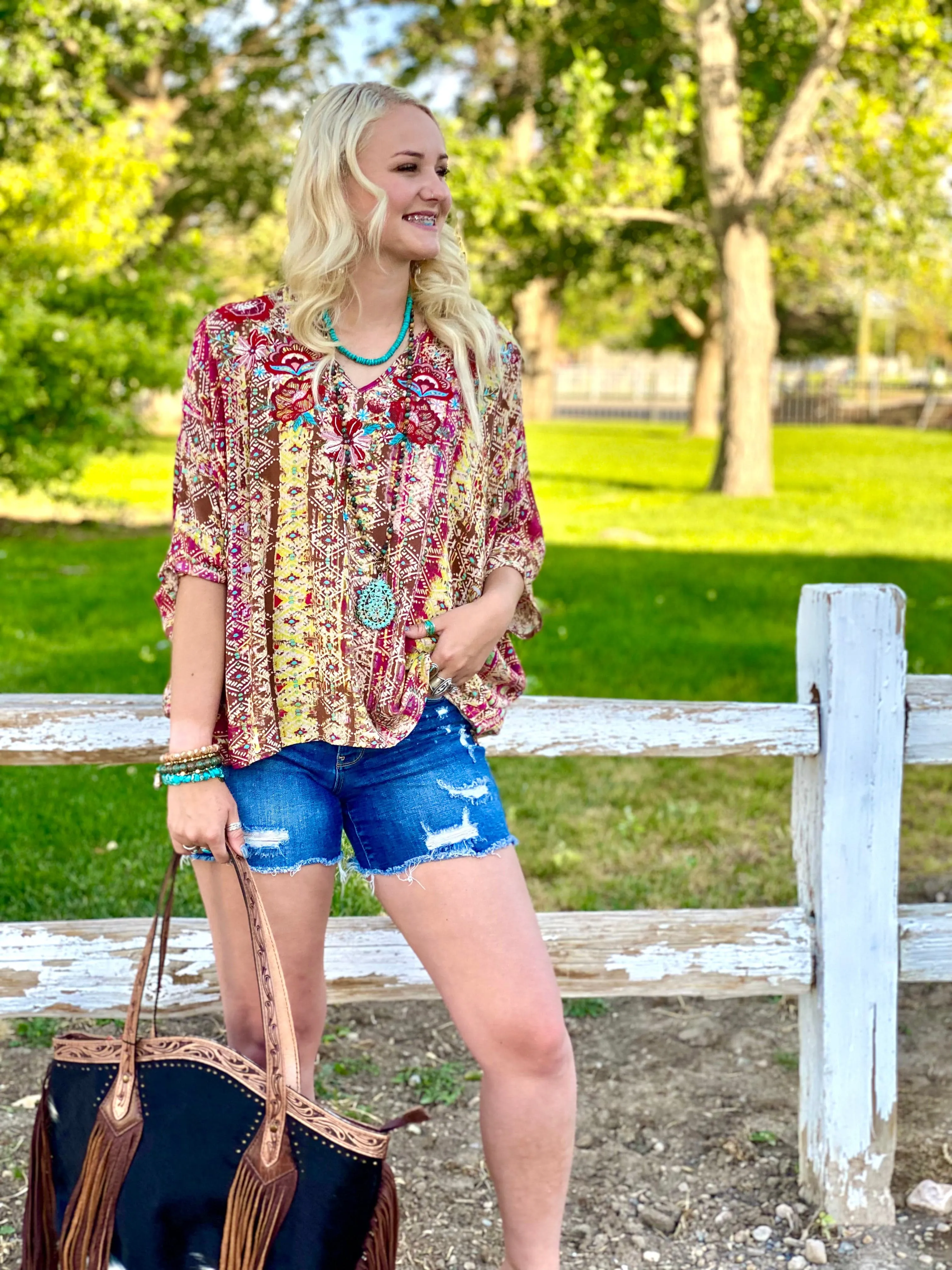 The Colors of Fall Embroidered Poncho Top