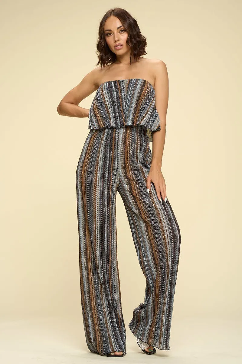 Two Piece Set Strapless Crop Top with High Waist Palazzo Pants