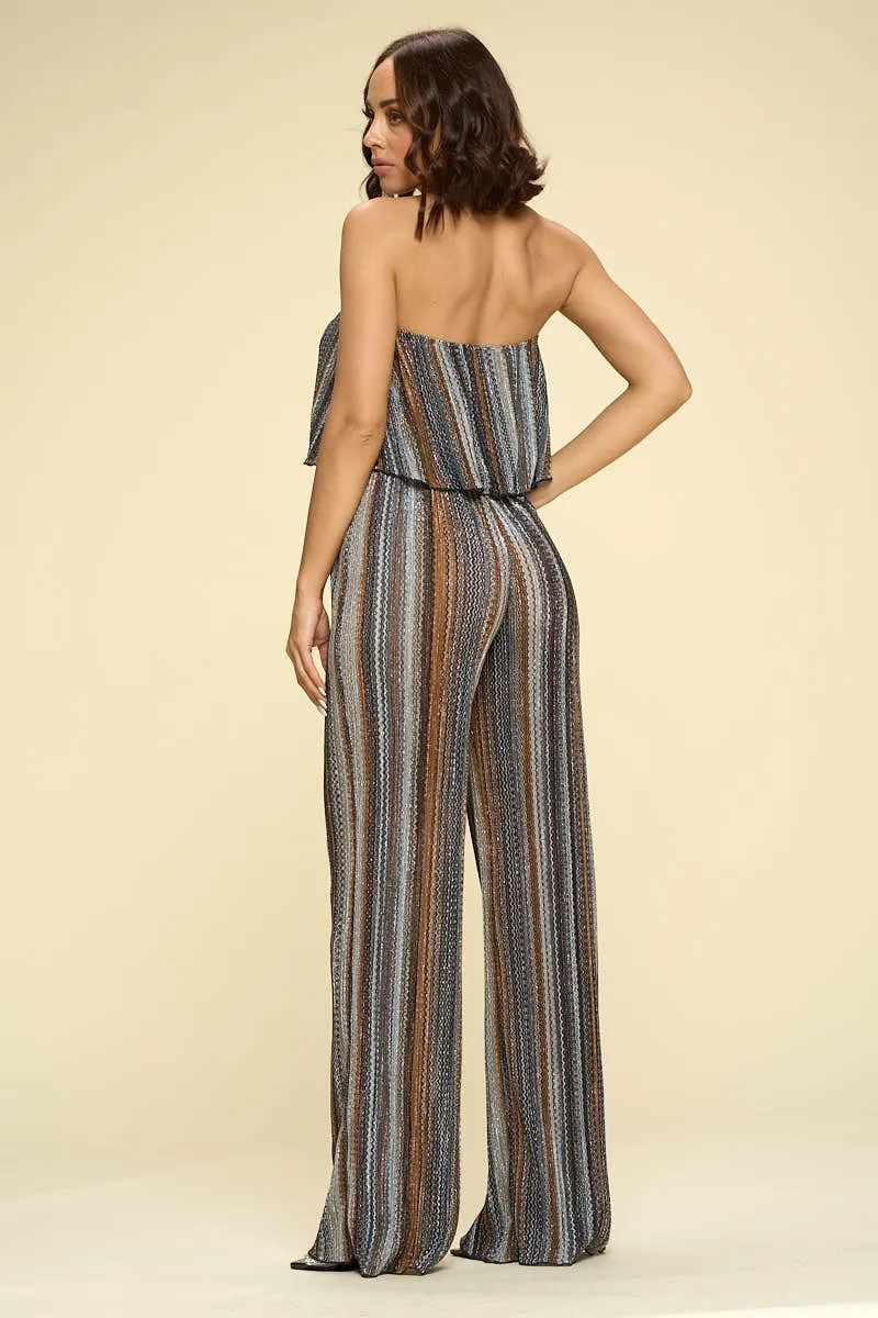 Two Piece Set Strapless Crop Top with High Waist Palazzo Pants