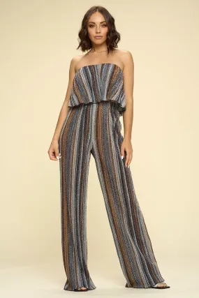 Two Piece Set Strapless Crop Top with High Waist Palazzo Pants