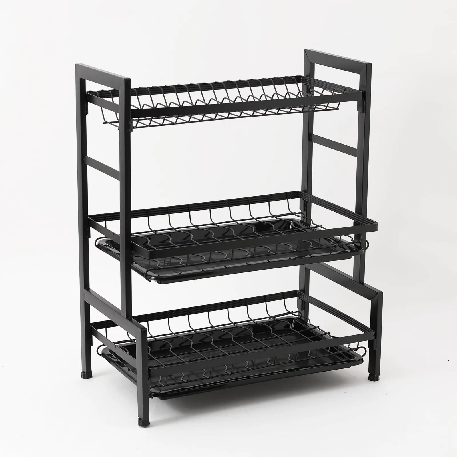 UMAI Free Mounting Dish Rack 3-Layer | Kitchen Utensil Organizer with Drain Pan | Multi-Purpose Storage | Strong and Durable Stainless Steel Construction | Space Saving Design (Black)