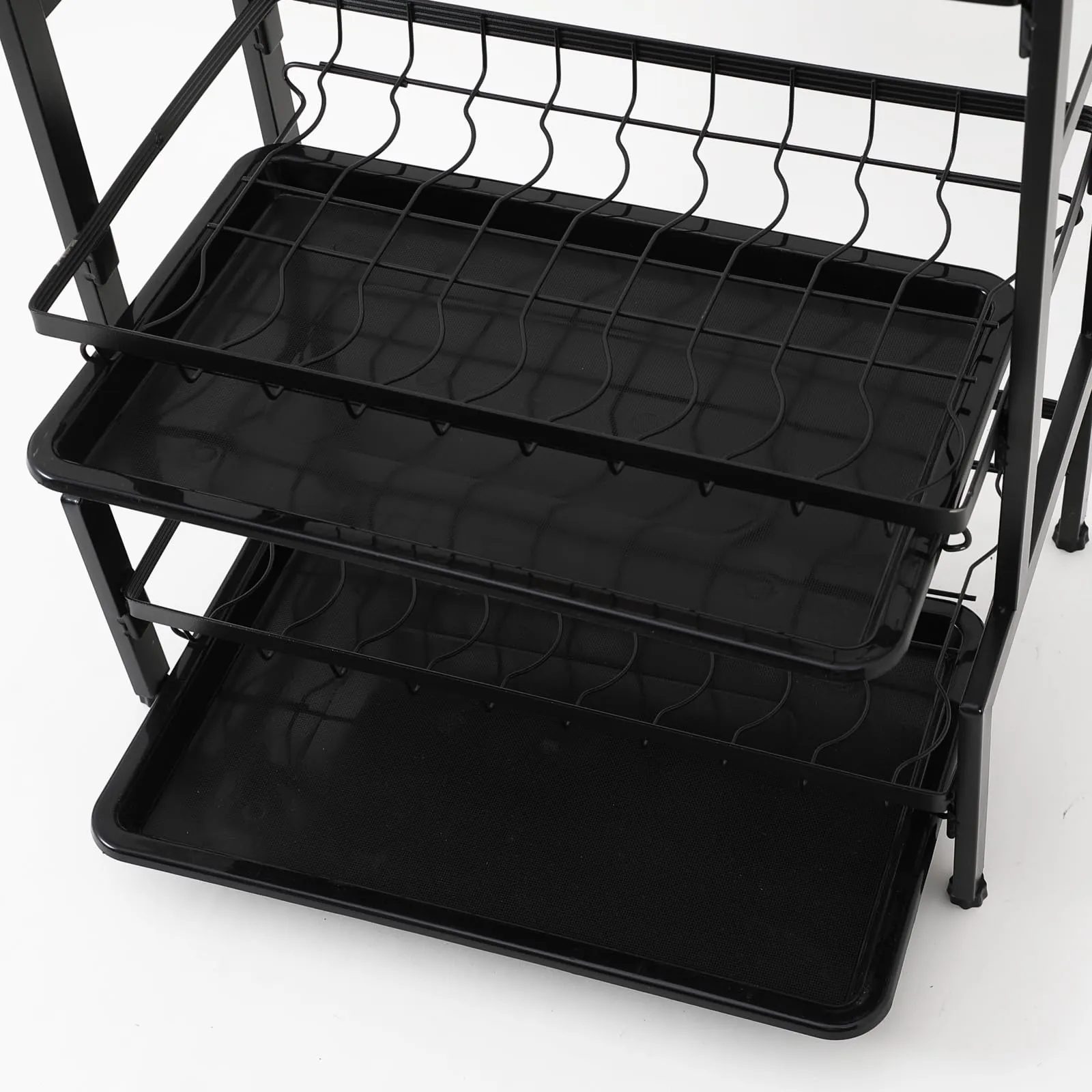 UMAI Free Mounting Dish Rack 3-Layer | Kitchen Utensil Organizer with Drain Pan | Multi-Purpose Storage | Strong and Durable Stainless Steel Construction | Space Saving Design (Black)