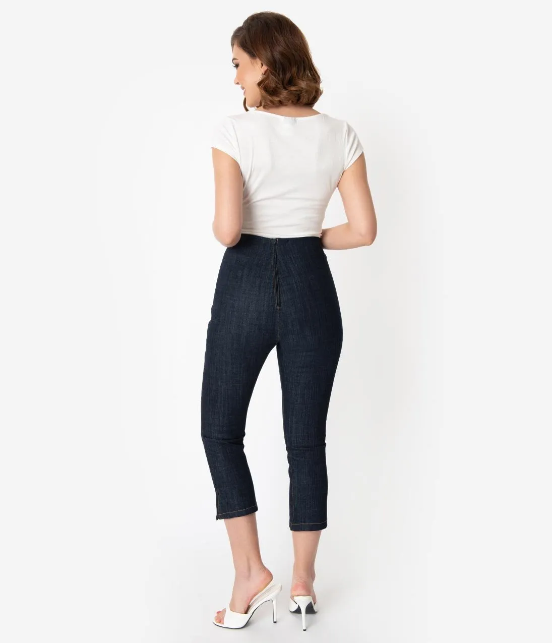 Unique Vintage Denim Blue High Waist Rachelle Capri Pants