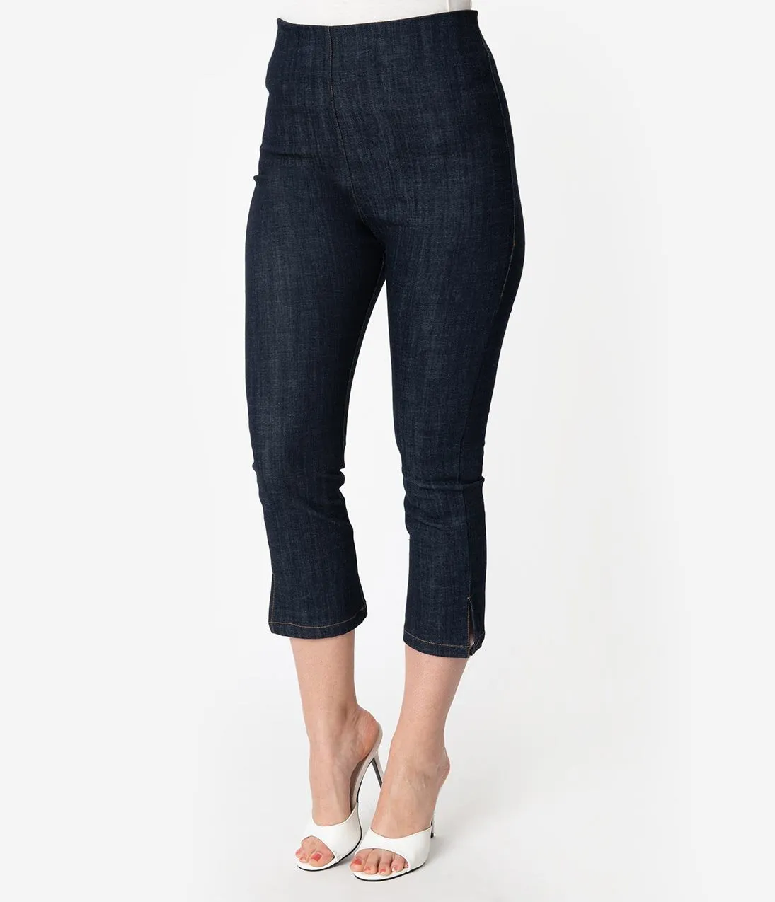 Unique Vintage Denim Blue High Waist Rachelle Capri Pants