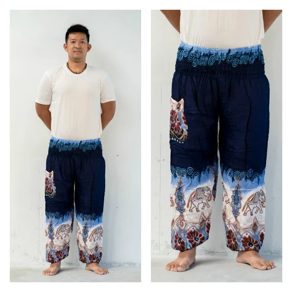 Unisex Solid Top Elephant Harem Pants in Blue