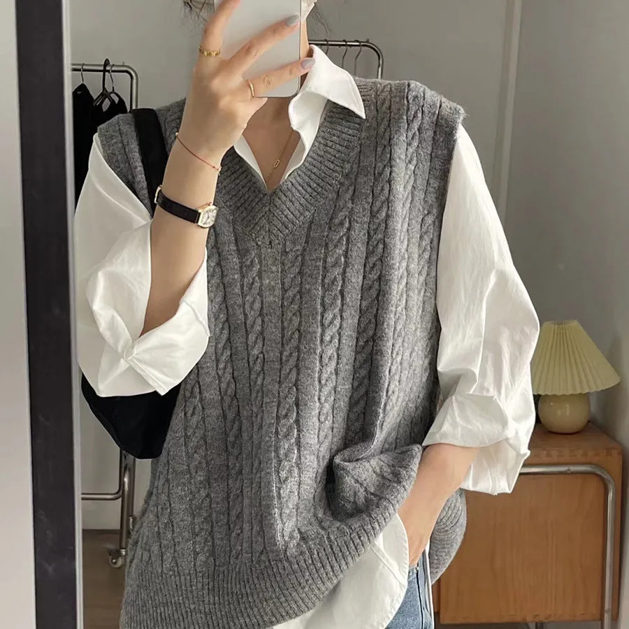 Uniwim Autumn Twist Knitted Vest 2024 Outer Wear Loose Slimming Western Style Korean Style V-neck Top