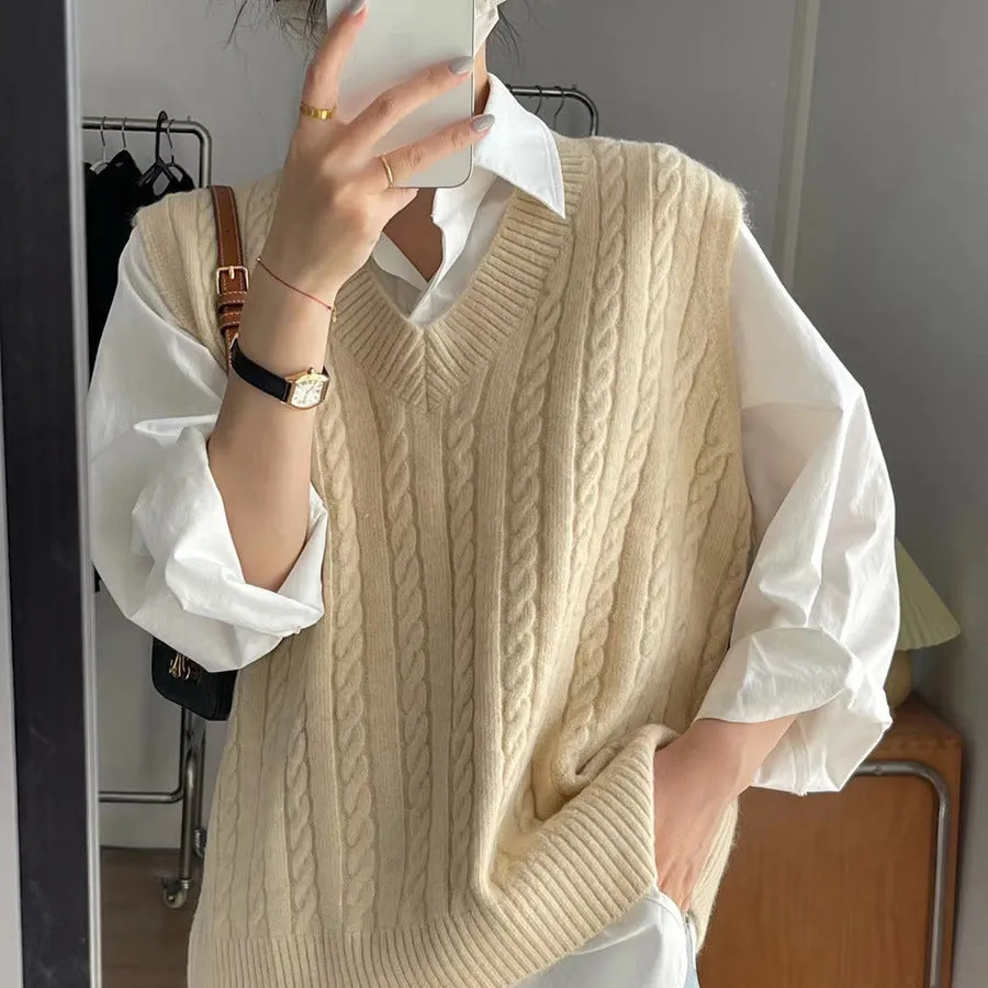 Uniwim Autumn Twist Knitted Vest 2024 Outer Wear Loose Slimming Western Style Korean Style V-neck Top