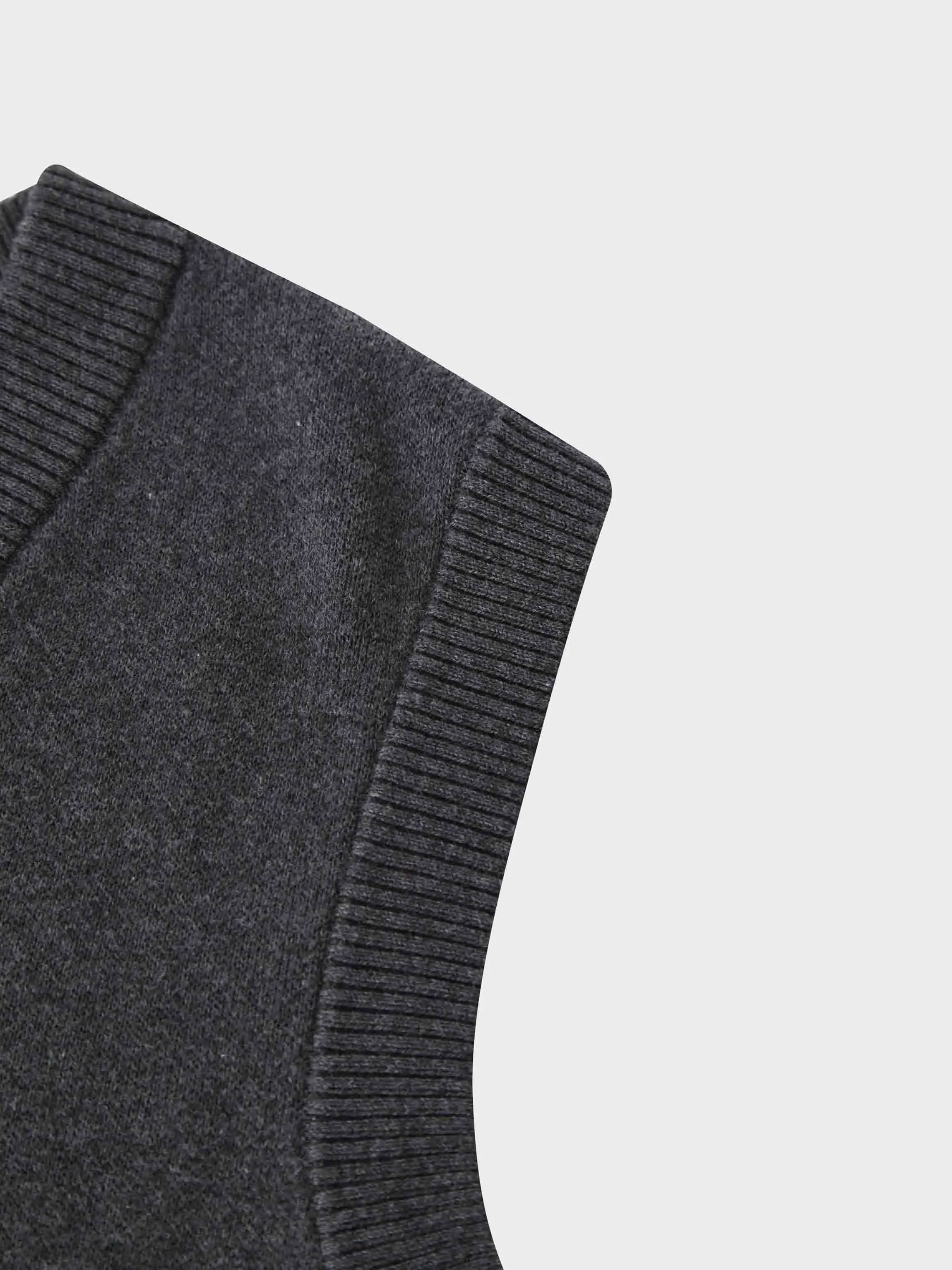 V-Neck Knit Vest-Heathered Grey