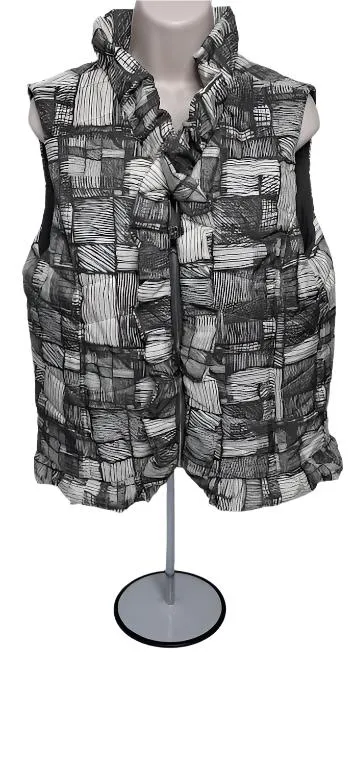 Vest-Grey/White-Zip Front Ruffle Trim Quilted-Women's-M43109vm