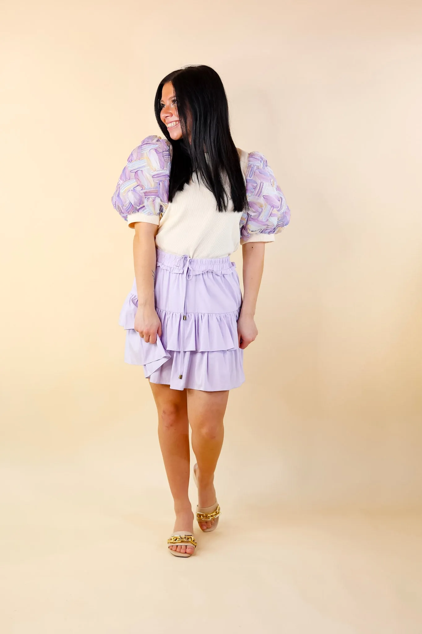 Vibrant Vibes Tiered Skort with Drawstring Waist in Lavender Purple