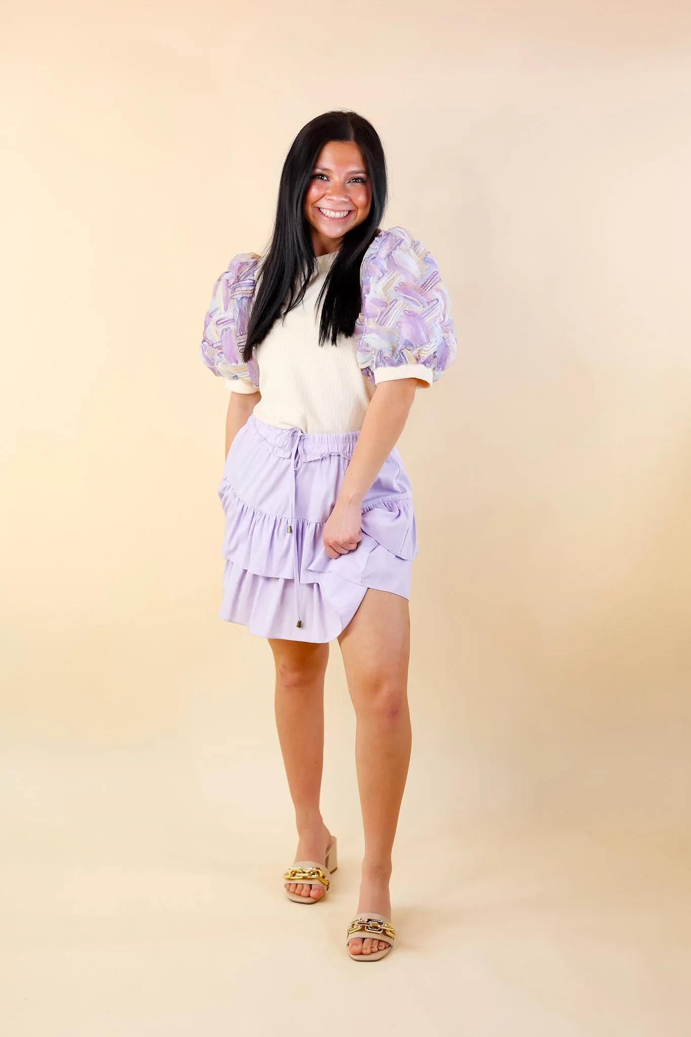 Vibrant Vibes Tiered Skort with Drawstring Waist in Lavender Purple