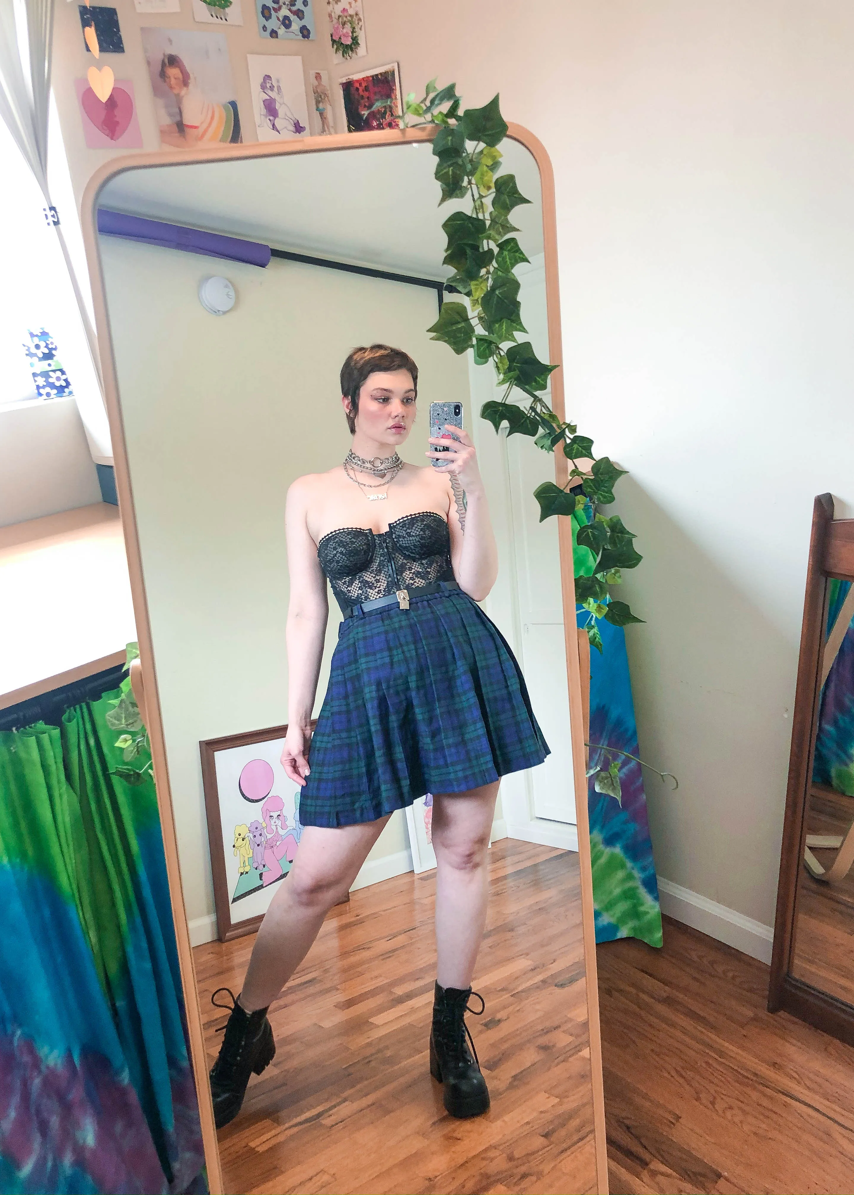 Vintage Classic Plaid Pleated Skirt - L/XL