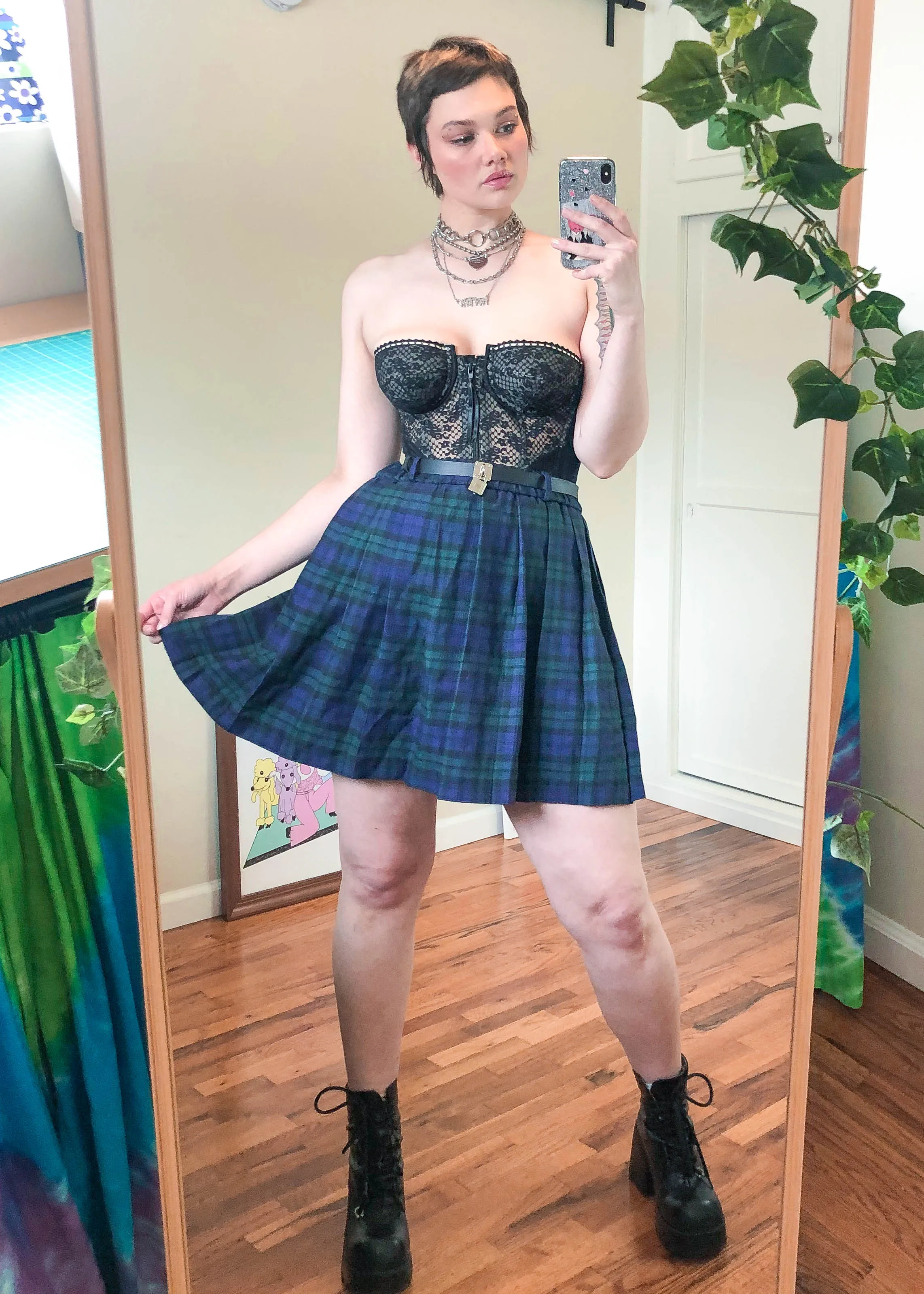 Vintage Classic Plaid Pleated Skirt - L/XL
