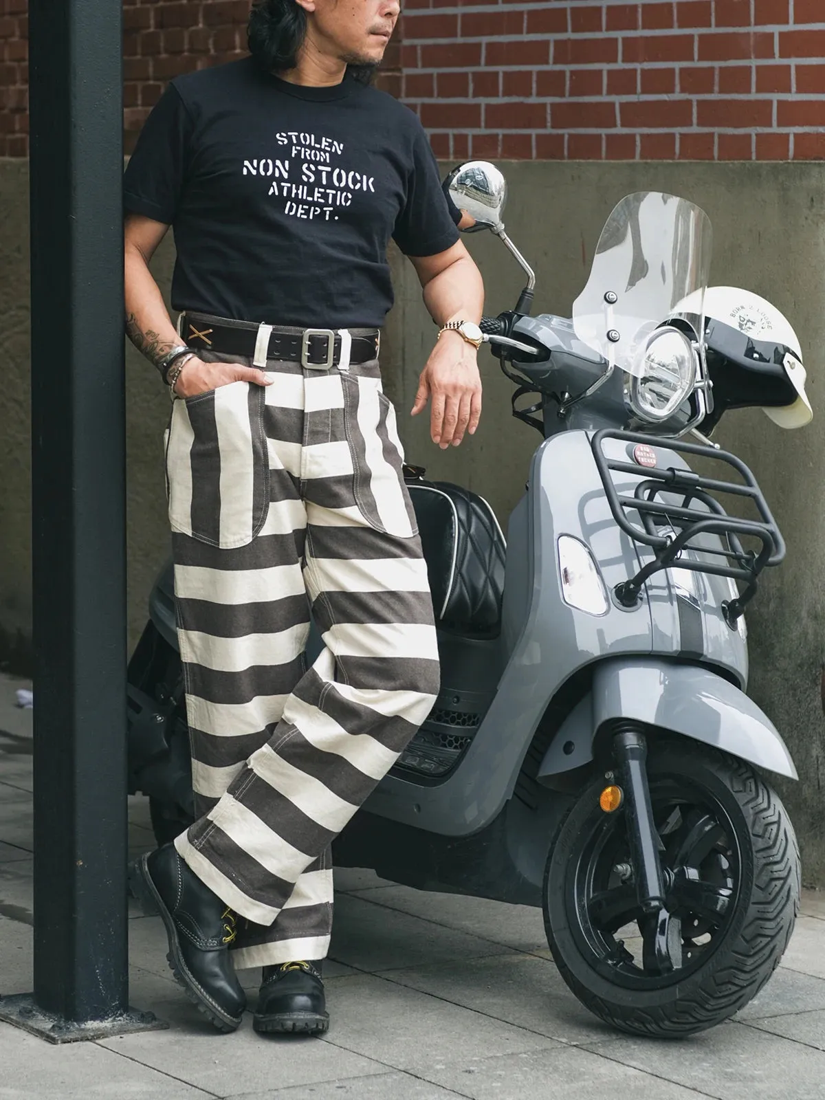 Vintage Style Prison Stripes Pants - Motorcycle Biker Casual Trouser