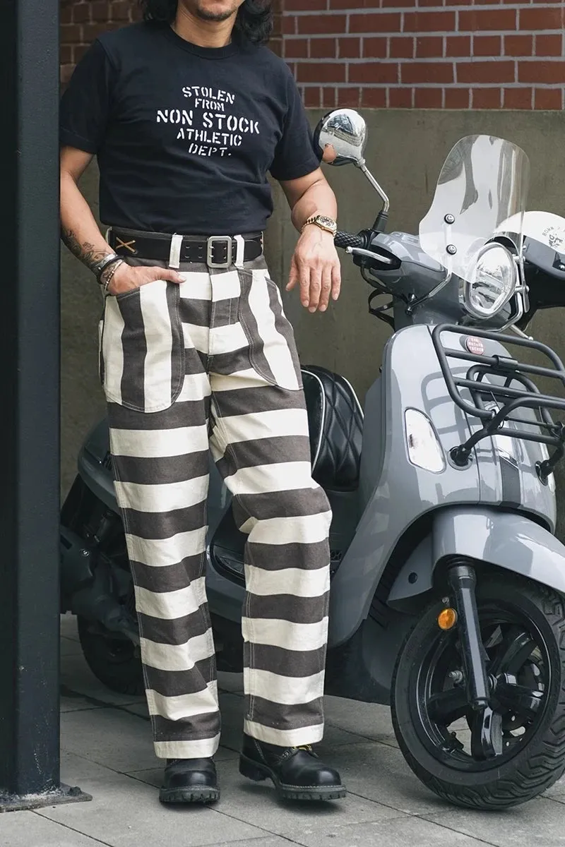 Vintage Style Prison Stripes Pants - Motorcycle Biker Casual Trouser