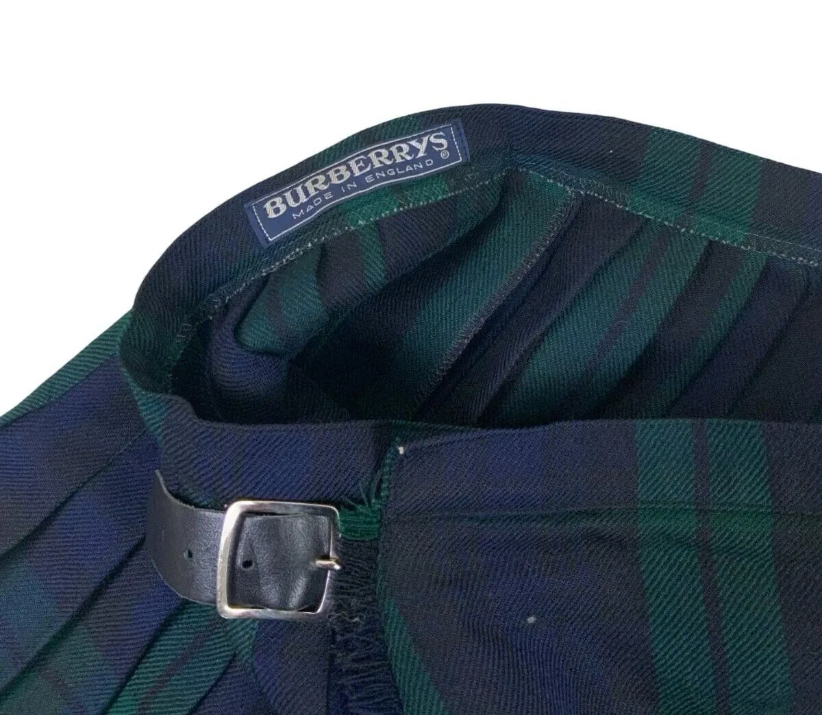 VTG 80s BURBERRYS BLUE GREEN NOVA CHECK PLEATED KILT SKIRT SIZE M