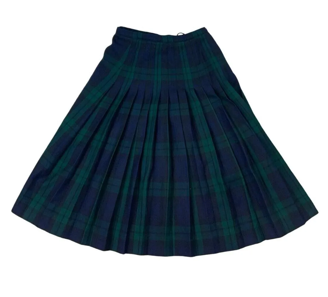 VTG 80s BURBERRYS BLUE GREEN NOVA CHECK PLEATED KILT SKIRT SIZE M